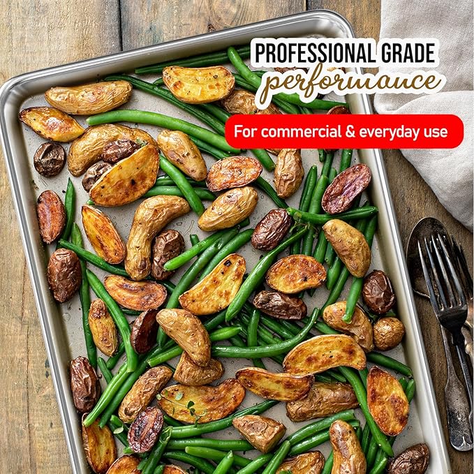 JoyTable Aluminum Baking Sheet Set, 2 Pack Large Sheet Pan, Commercial Quality Cookie Sheets for Baking or Roasting Non-Stick, 21 x 15 Inch Warp Resistant Aluminum Baking Pan
