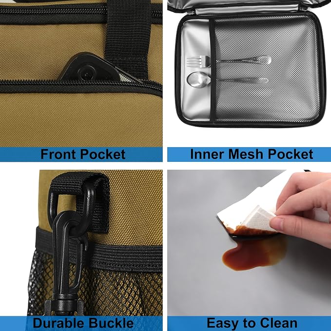Lunch Bags for Women/Men, Insulated Lunch Bag for Work Office Picnic - Lunch Cooler Bag Leakproof Lunch Box with Adjustable Shoulder Strap - Khaki