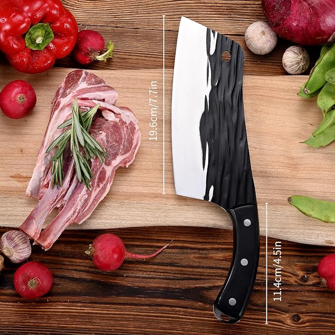 SHI BA ZI ZUO Meat Knife Cleaver Knife Forged Butcher Knife Kitchen Knife for Meat Cutting with Anti-Slip Wooden Handle