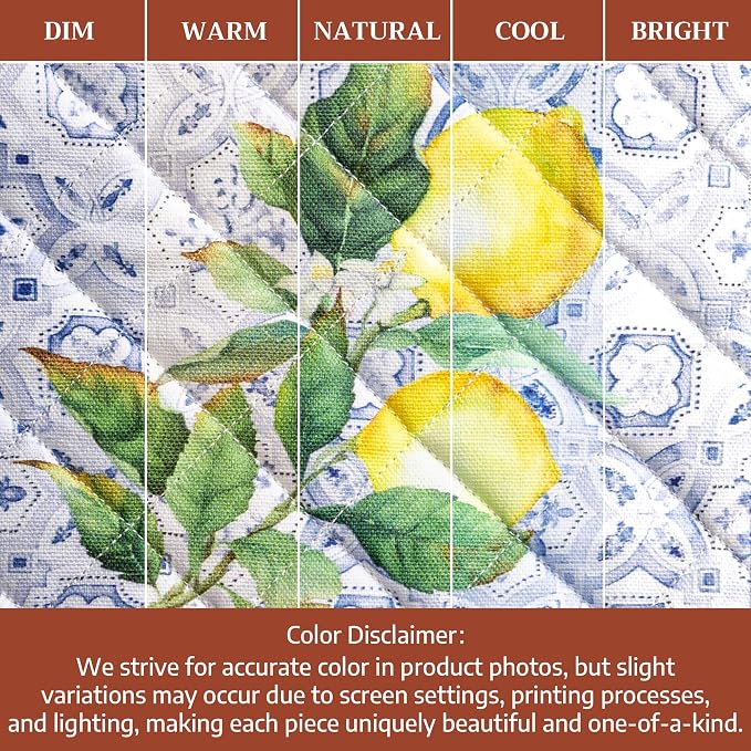 Maison d' Hermine 100% Cotton Oven Mitt & Pot Holder Set (7.5"x13" & 8"x8") | Heat Resistant BBQ Cooking Gloves with Loop Baking Grilling Kitchen Hotel Home Farmhouse Spring Summer - Citrus