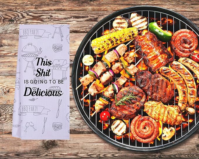 LXOMILL Funny Kitchen Towels for Men, Women, Chef Gifts, BBQ Cooking Dish Towels