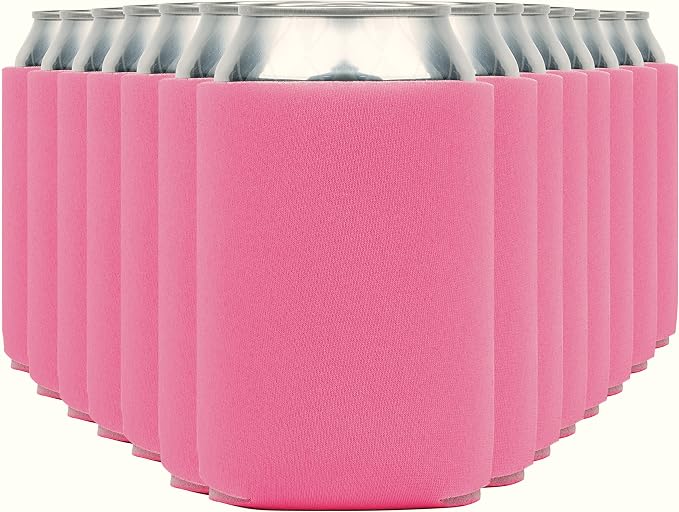 Blank Beer Can Coolers Sleeves (14-Pack) Soft Insulated Beer Can Cooler Sleeves - HTV Friendly Plain Can Sleeves for Soda, Beer Cans & Bottles - Blanks for Vinyl Projects & Wedding Favors (Pink)