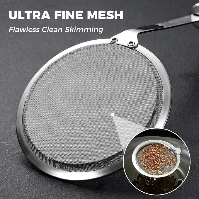 Hiware Stainless Steel Fat Skimmer Spoon - Fine Mesh Food Strainer for Grease, Gravy and Foam, Japanese Hot Pot Skimmer with Long Handle