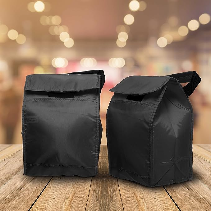DISCOUNT PROMOS 10 Hook and Loop Insulated Lunch Bags Set - Polyester, Durable, Vibrant, Reusable - Black