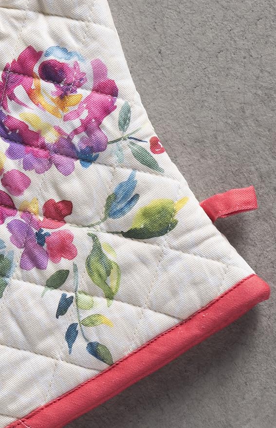 Maison d'Hermine Oven Gloves 100% Cotton Oven Mitt (7" x 13", Pack of 1) | With Loop Heat Resistant BBQ Cooking Gloves Baking Grilling Kitchen Handling Hot Pans Spring Summer - Rose Garden