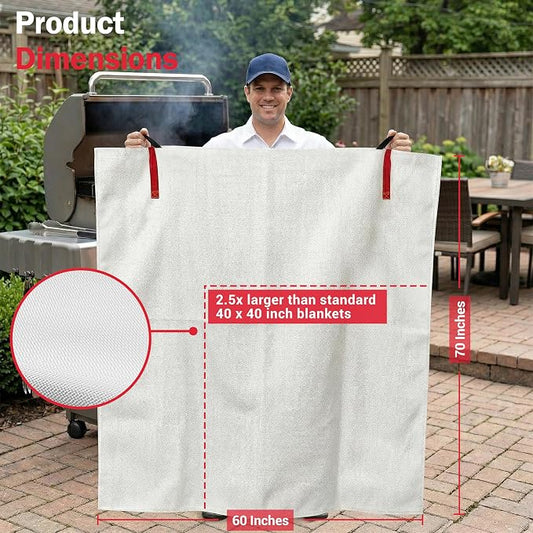Emergency Fire Blanket, XL 60"x70" UM9 Fiberglass, Rated to 1076°F, Smothers BBQ, Grill, Campfire Fires, National Park Foundation Partner, Designed in USA