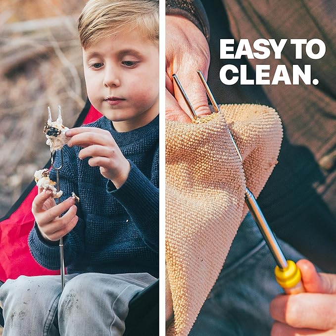 BEARCLAW Smores Sticks for Fire Pit - Accessories for Campfire Marshmallow Roasting Sticks Smores Kit Outdoor-Smore Skewers Hot Dog Fork For Outside, Camping Essentials Bonfire Gear Long 32" 5 Pack