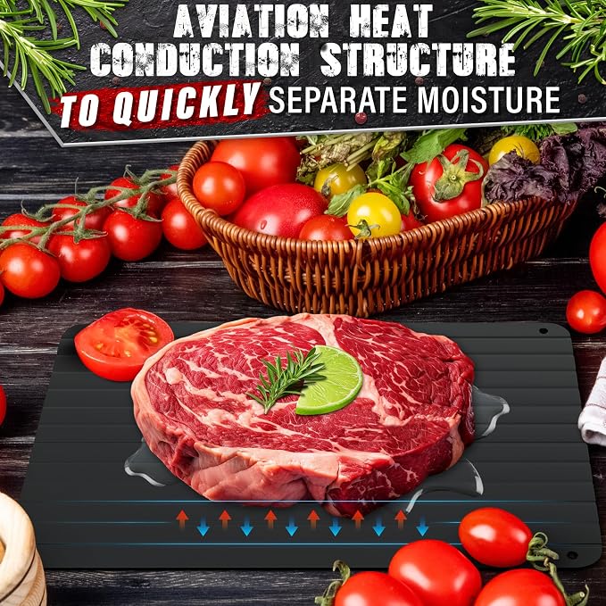 Defrosting Tray for Frozen Meat, 11.6" × 8.2", Aluminum Base, Gift Package | Rapid Thawing Tray for Frozen Meat: Steak, Chicken, Fish, Pork & Ground Beef; Non-Electric, Non-Stick Surface; Fast Defrost