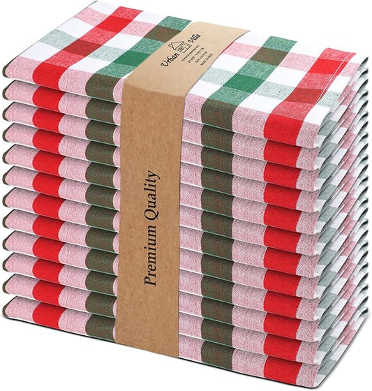 Urban Villa Cloth Dinner Napkins Set of 12 Highly Absorbent Soft Premium Dinner Napkins 20x20 Inches, Hotel Quality Reusable & Washable Table DinnerNapkins for Home (Christmas Buffalo Checks)