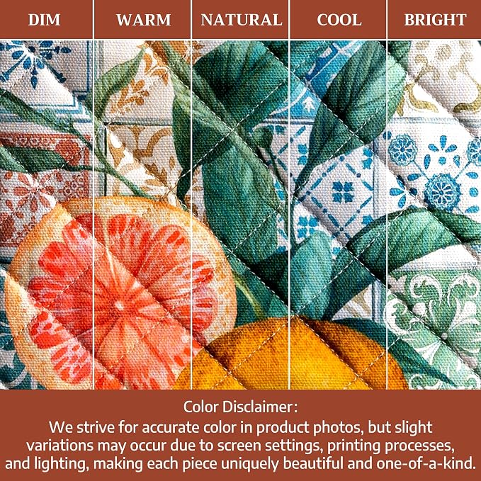Maison d' Hermine 100% Cotton Oven Mitt & Pot Holder Set (7.5"x13" & 8"x8") | Heat Resistant BBQ Cooking Gloves with Loop Baking Grilling Kitchen Hotel Home Farmhouse Spring Summer - Agrume