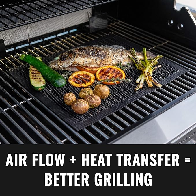 Grillaholics Nonstick Mesh Grill Mats for Outdoor Grill | Set of 2 | Grill Fish, Shrimp & More | Dishwasher Safe | Grilling & Smoker Accessories