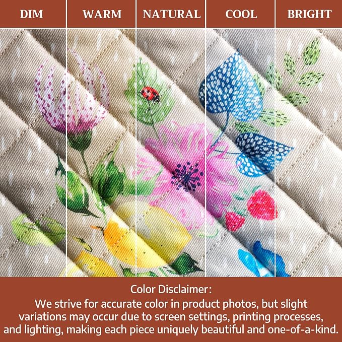 Maison d' Hermine 100% Cotton Oven Mitt & Pot Holder Set (7.5"x13" & 8"x8") | Heat Resistant BBQ Cooking Gloves with Loop Baking Grilling Kitchen Hotel Home Farmhouse Spring Summer - Jardin D'Ete - Fog