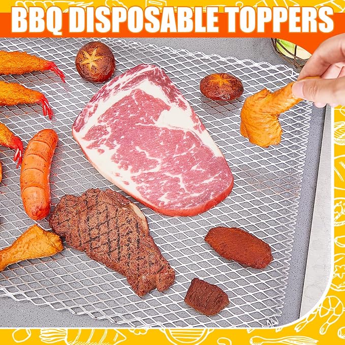 Mifoci 30 Pcs Disposable Grill Topper 16x12 Inch Mesh Mat Disposable Pans Sheets Non Stick Aluminum Grill Grates Liners for Outdoor Grills Cooking Grid Grates Pad for BBQ Camping Picnics Meat