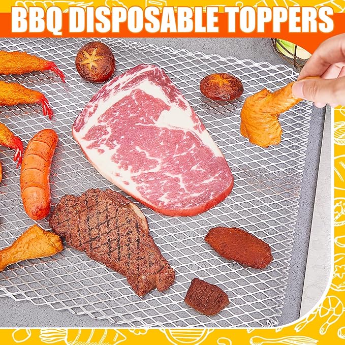 Mifoci 20 Pcs Disposable Grill Topper 16x12 Inch Mesh Mat Disposable Pans Sheets Non Stick Aluminum Grill Grates Liners for Outdoor Grills Cooking Grid Grates Pad for BBQ Camping Picnics Meat