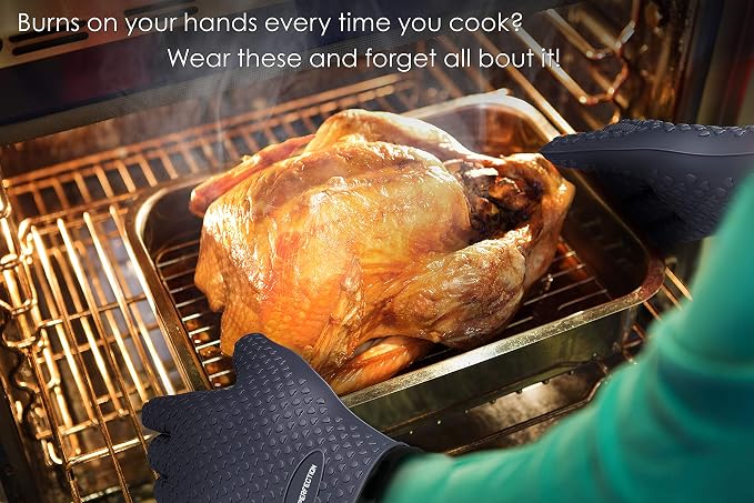 KITCHEN PERFECTION S Silicone Smoker BBQ Gloves - Heat Resistant Oven Mitts | Waterproof, 5-Finger Design For A Better Grip, for Pitmasters, Meat Smoking, Grilling, Cooking, Frying Turkey | Grill Gift