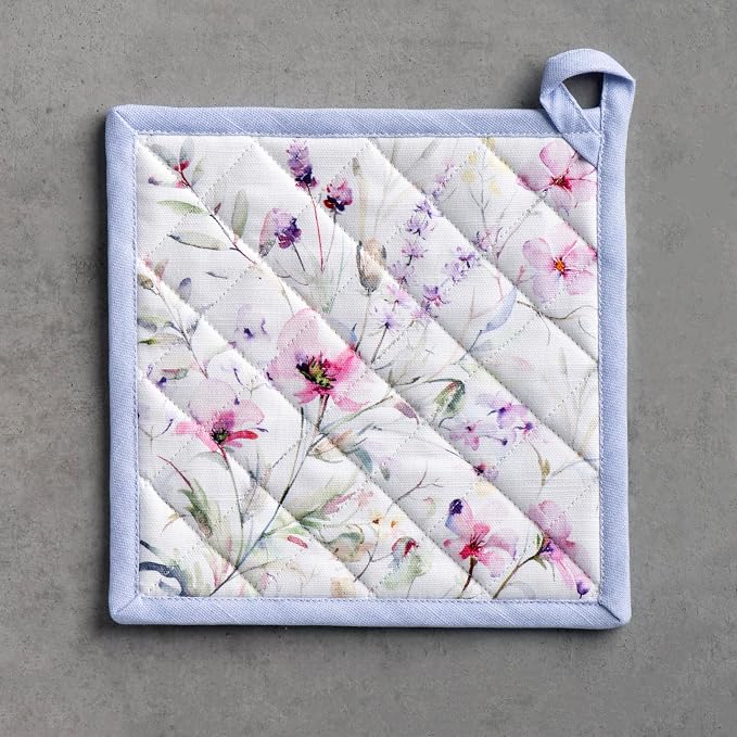 Maison d' Hermine Pot Holders 100% Cotton Potholders (8" x 8", Pack of 1) | Heat Resistant Hot Pads with Loop BBQ Cooking Baking Farmhouse Kitchen Handling Hot Pans Spring Summer - Summer Floral