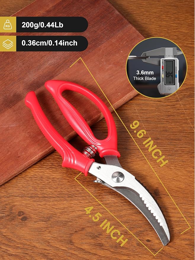 Poultry Shears, Kitchen Shears with Spring Loaded, Heavy Duty Poultry Scissors for Meat, Chicken,Turkey, Anti-Slip Handle,Safety Lock,Dishwasher Safe