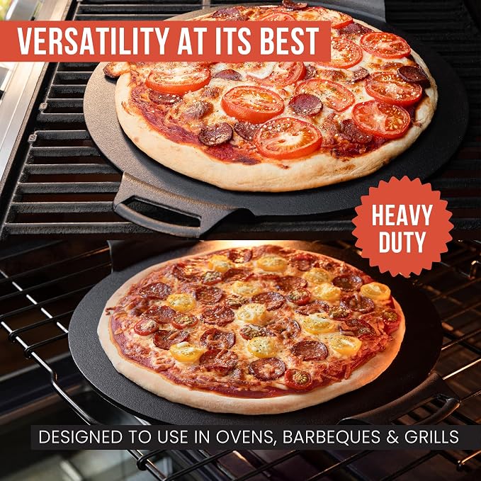 Chef Pomodoro Cast Iron Pizza Pan, Pre-Seasoned Dosa Pan with Handles, Flat Pan for Oven, Round Griddle for Dosa Tawa Roti, Comal for Tortillas, Baking Stove, Oven, Grill BBQ and Campfire (15-inch) | Round Griddle for Dosa, Tawa, Roti, Comal; Oven, Gri...