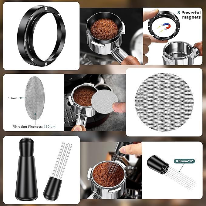 7 Pack Espresso Accessories Kit,51mm Espresso Tool Kit | Espresso Tamping Station | Coffee Distributor Tamper | WDT Tool | Dosing Funnel | Expresso Puck Screen | Christmas Gift for Espresso Lovers