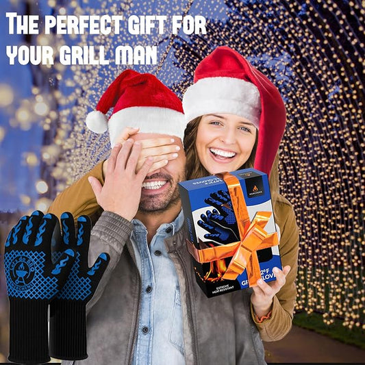 BBQ Grill & Oven Gloves 1472°F Heat Resistant | Storage Case & Gift Box | Fireproof, non-slip silicone mitts, extra-long protection for grilling, smoking & baking | Pro Series BBQ gloves - Easy clean