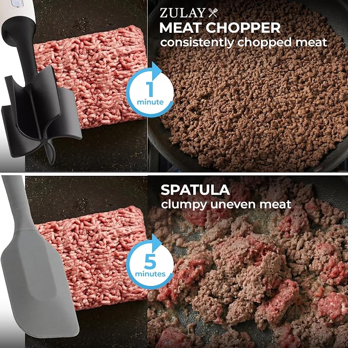 Zulay Kitchen Ground Beef Chopper Tool – 5-Blade Nylon Meat Chopper for Ground Beef, Non-Toxic Food Safe Meat Masher & Breaker, Heat Resistant to 180°C, Dishwasher Safe – Cream