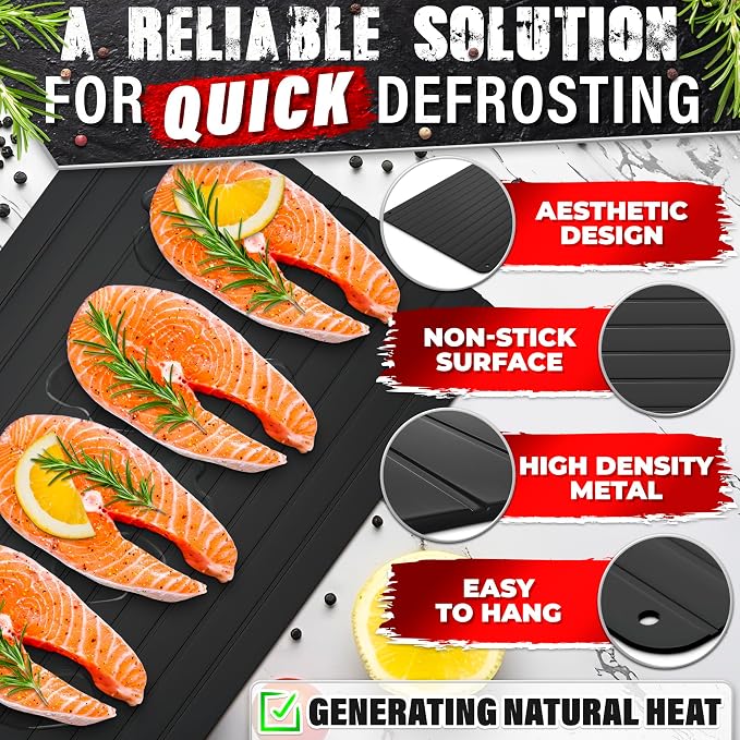 Defrosting Tray for Frozen Meat, 11.6" × 8.2", Aluminum Base, Gift Package | Rapid Thawing Tray for Frozen Meat: Steak, Chicken, Fish, Pork & Ground Beef; Non-Electric, Non-Stick Surface; Fast Defrost