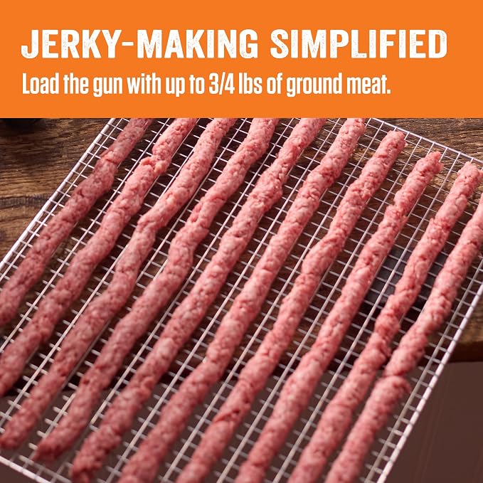 LEM Products Jerky Gun, Heavy-Duty Beef Jerky Maker, Make Meat Sticks and Snack Sticks, Includes Nozzles and Backwoods Seasoning