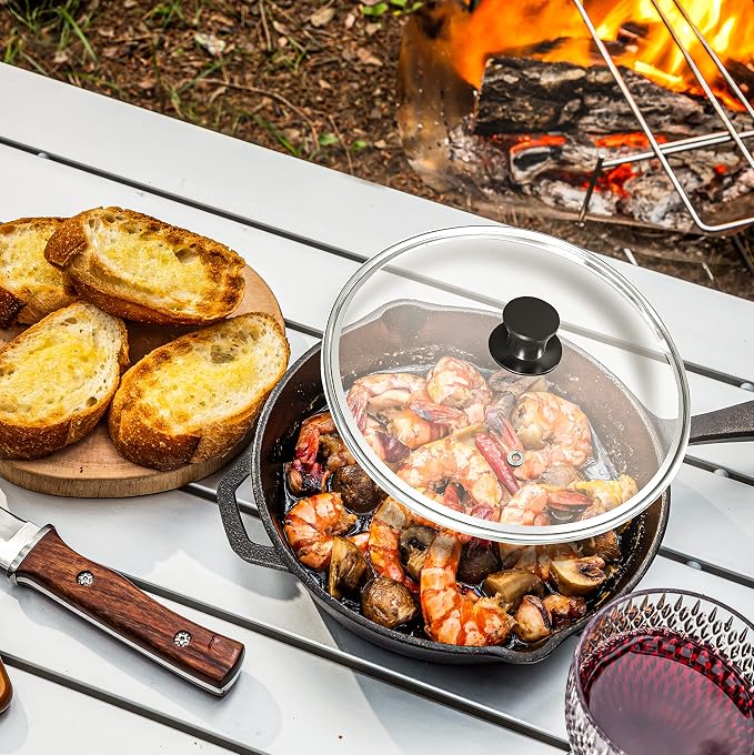 Utopia Kitchen Cast Iron Skillet 10 Inch with Lid Chefs Frying Pan Black | Chefs Pan, Pre Seasoned Skiller, Indoor and Outdoor Use, Grill Safe Cookware, Even Heat Distribution, Durable