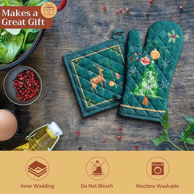 Maison d' Hermine Pot Holders 100% Cotton Potholders (8" x 8", Pack of 1) | Heat Resistant Hot Pads with Loop BBQ Cooking Baking Hotel Kitchen Handling Hot Pans Thanksgiving Christmas - Hygge Christmas
