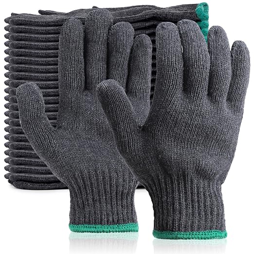 12 Pairs Dark Grey Gloves Men Women, Large Field Dressing Gloves for BBQ, Grilling, Oven, Heat Resistant, Mechanics, Welding, Gardening, Bulk