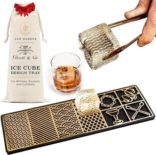 Death & Co Clear Ice Cube Maker Design Tray - Craft Modern Bourbon & Cocktails in 5 Seconds - Whiskey Mold Cube Ice Stamp – Bartender Accessories - Old Fashion Cocktails by Ash Harbor X Death and Co