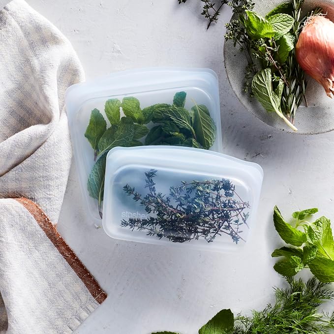 Stasher Reusable Silicone Food Storage Bags, Snack, Sandwich 2-Pack, Clear | Food-Safe Silicone, BPA-Free, Leak-Free, Eco-Friendly, Dishwasher, Lunch Bag, Travel Containers, Meal Prep, Lunch, Travel