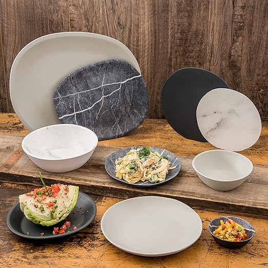 Carlisle FoodService Products Ridge Reusable Plastic Bowl for Home and Restaurant, Melamine, 22 Ounces, Slate, (Pack of 12)