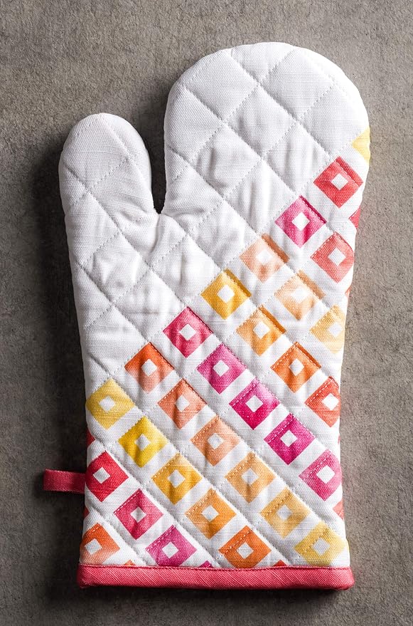 Maison d' Hermine 100% Cotton Oven Mitt & Pot Holder Set (7.5"x13" & 8"x8") | Heat Resistant BBQ Cooking Gloves with Loop Baking Grilling Kitchen Hotel Home Farmhouse Spring Summer - Summer Maze
