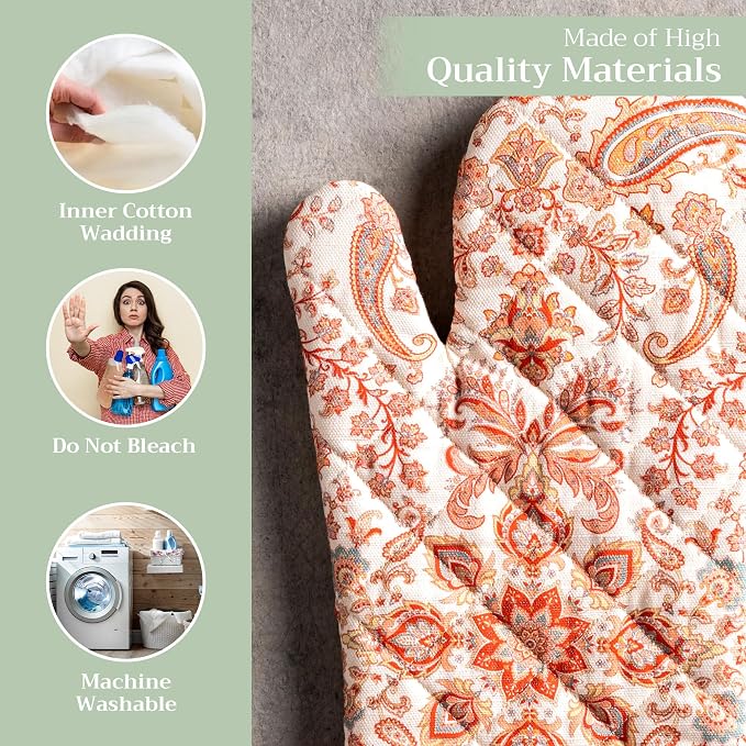Maison d'Hermine Oven Gloves 100% Cotton Oven Mitt (7" x 13", Pack of 1) | With Loop Heat Resistant BBQ Cooking Gloves Baking Kitchen Handling Hot Pans Thanksgiving Christmas - Cachemire