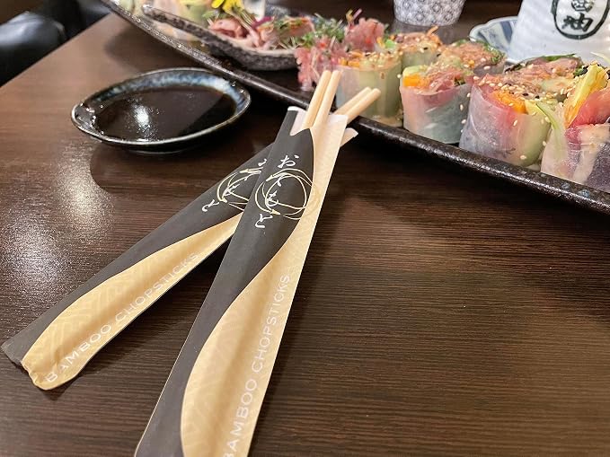 Albino Monkey 200 Round Disposable Bamboo Chopsticks Bulk [ Short Paper Sleeve ] Splinter-Free, Individually Wrapped, Hand-Packed Chop Sticks for Sushi, Noodles, Restaurants & Catering (100 Pairs)