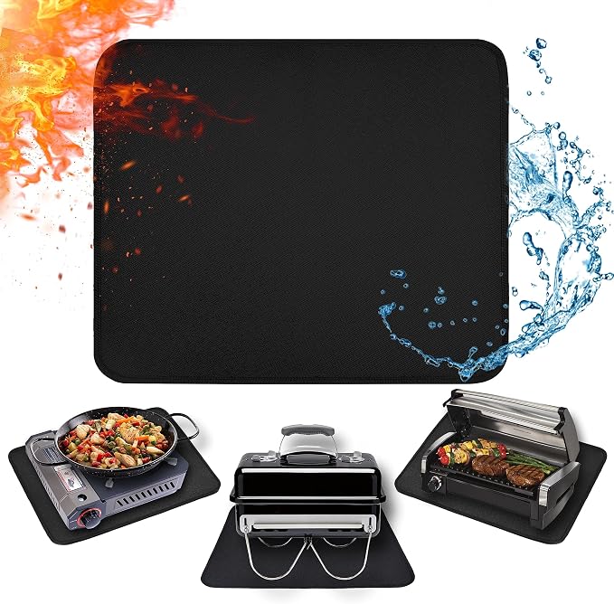 Heat Resistant Mats for Countertop fits Tabletop Grill, 18x15x0.04in, Black | 1022℉ Fireproof grill mat for countertop/table protection, fits gas/charcoal grills, pizza ovens, fits Blackstone & Ninja
