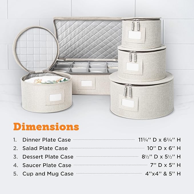 storageLAB China Storage Containers, Containers for Organizing, Hard Shell Case, Felt Plate Dividers, Moving Supplies, Storage Box, Wine, Dishes, Glasses Storage, Charger Plates Storage Containers | 5-piece quilted set for 12 - 4 plate cases + mug case...