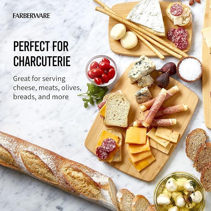 Farberware 4-Piece Bamboo Cutting Board Set - Reversible Boards for Meal Prep, Charcuterie, Cheese and Entertaining, Natural Bamboo Kitchen Essential