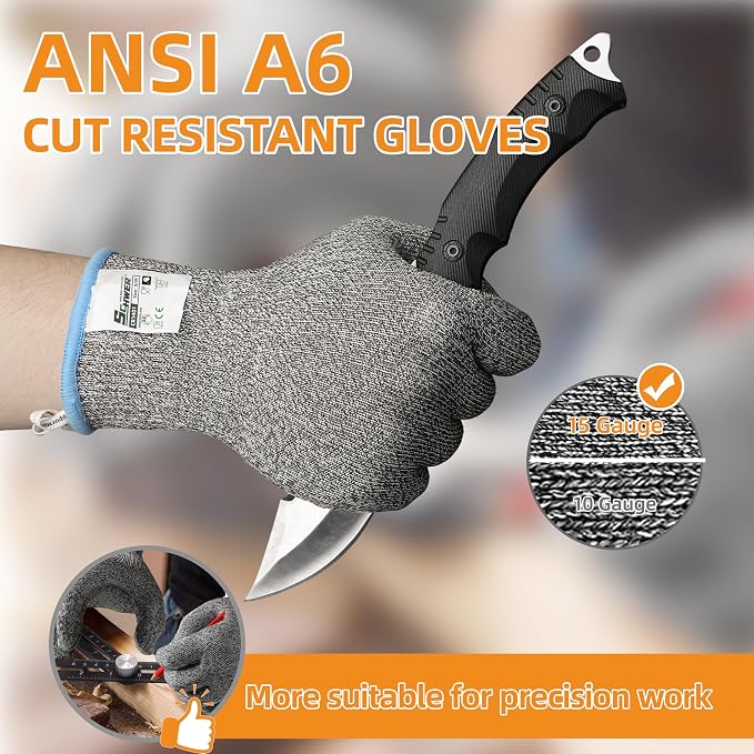 Schwer ANSI A6 Cut Resistant Gloves, Food Grade Cutting Gloves for Kitchen Food Prep, Mandoline Gloves for Meat Cutting, Oyster Shucking, Knife Proof, Wood Carving, CR1401,150Pairs, L