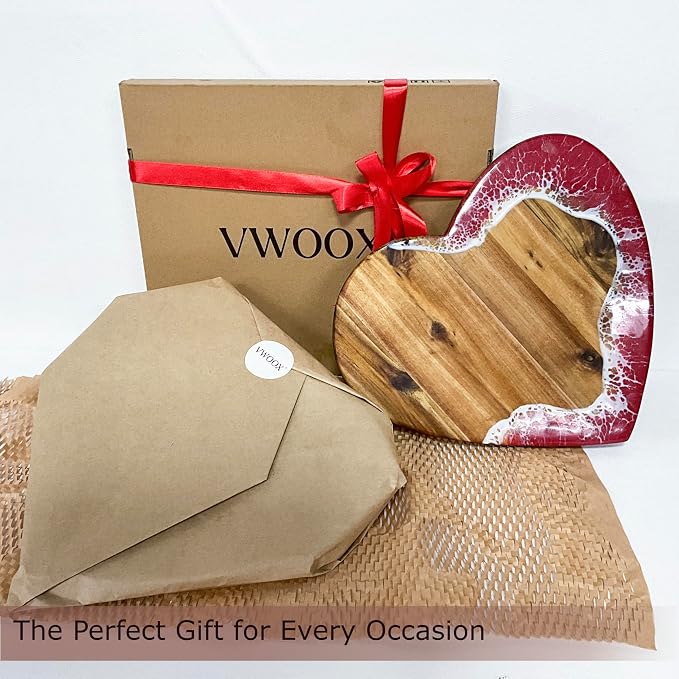 Heart Serving Board - Acacia Wood with Epoxy (11.8" x 10.6"), Adorable Charcuterie Cheese Tray, Kitchen Gift Idea, Cute Cutting Board for Women, Valentine Gift, Housewarming Present