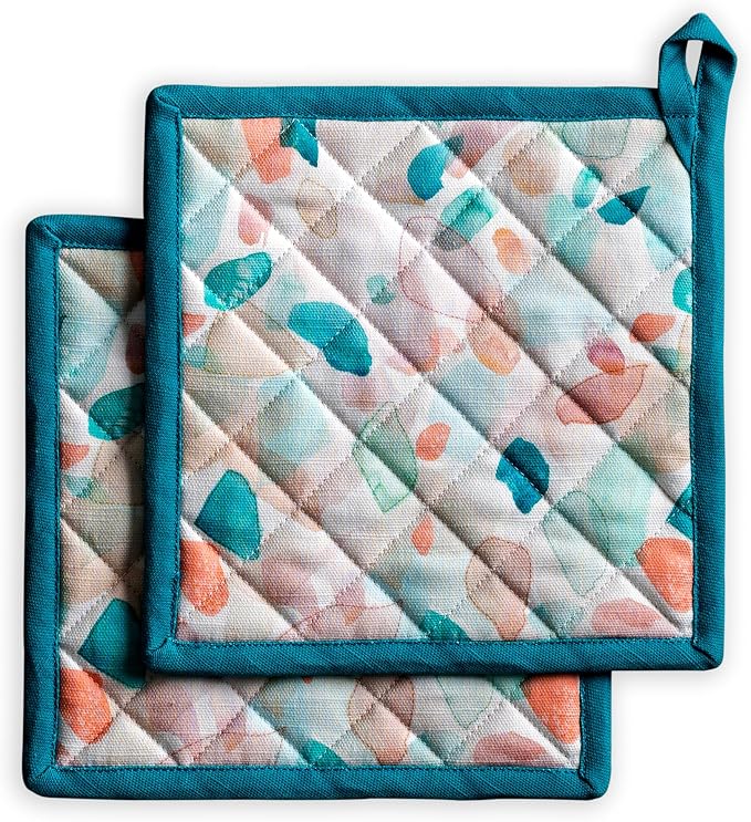 Maison d' Hermine Pot Holders 100% Cotton Potholders (8" x 8", Pack of 2) | Heat Resistant Hot Pads with Loop BBQ Cooking Baking Farmhouse Kitchen Handling Hot Pans Spring Summer - Summer Picnic