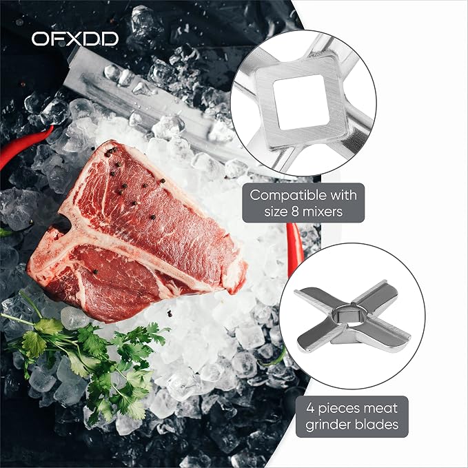 Meat Grinder Blade #8 - 2 Pcs Replacement Blades for Electric Grinder - Stainless Steel Parts and Accessories for Grinding