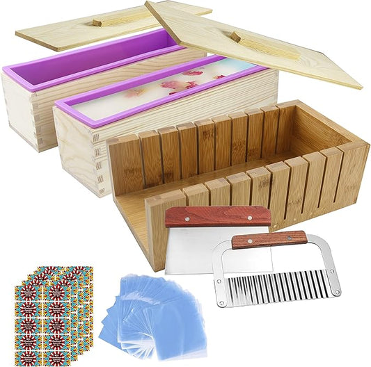 Silicone soap molds -Soap Cutting Tool Set Wooden Bamboo (2 Pcs Wooden Cover)