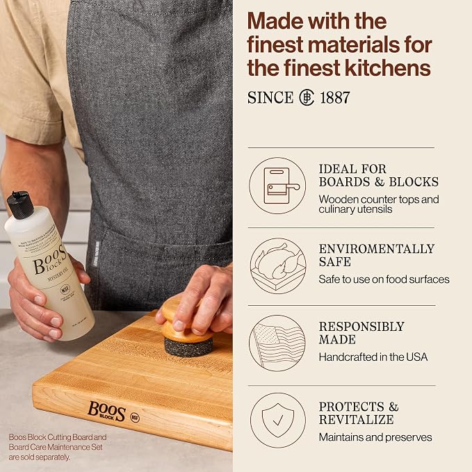John Boos 3-Piece Care Set, 2-Pack 16 oz Mystery Oil & Round Beechwood Applicator - All-Natural Maintenance Formula for Butcher Blocks, Wooden Countertops & Wood Utensils