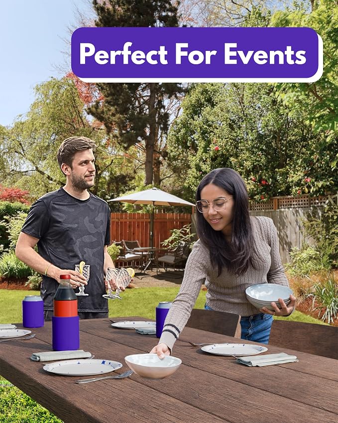 PartyPrints 100 Pack Purple Blank Can Cooler Sleeves, Customizable Bulk Insulated Foam for Beer, Collapsible Plain Drink Holder, Cold Soda Insulator, 12oz Regular, 16oz Tall Cans