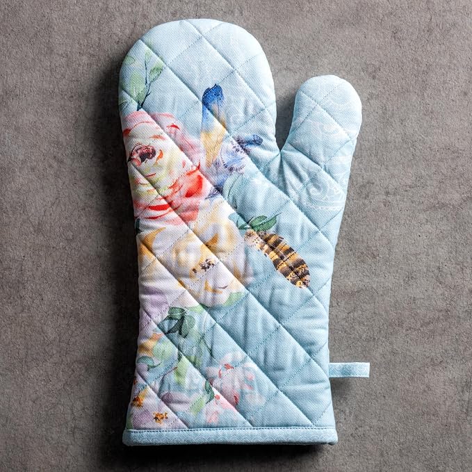 Maison d'Hermine Oven Gloves 100% Cotton Oven Mitt (7" x 13", Pack of 1) | With Loop Heat Resistant BBQ Cooking Gloves Baking Grilling Kitchen Handling Hot Pans Spring Summer - Ibiza - Blue