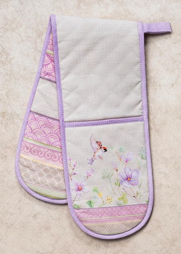 Maison d' Hermine Double Oven Mitts 100% Cotton Double Oven Glove (7"x35") | Heat Resistant BBQ Cooking Gloves with Loop Baking Grilling Kitchen Hotel Home Farmhouse Spring Summer - Magnolia Mornings