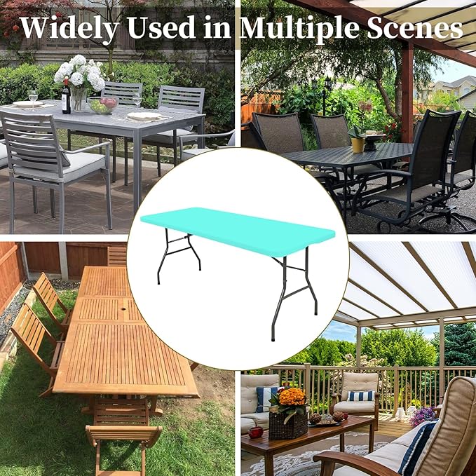 6 Pack Fitted Tablecloth for 6 Foot Rectangle Tables, Aqua Blue Elastic Outdoor Picnic Table Cover, Washable Stretch Folding Table Cloths 6 ft for Camping Party Patio Kitchen Banquet, 30" W x 72" L