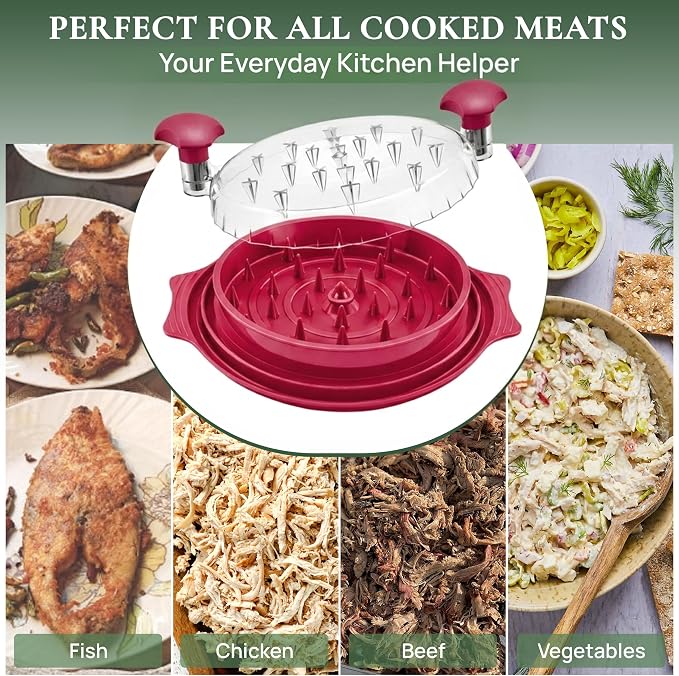 Large Chicken Shredder Tool Twist BPA Free Food Grade Material | Manual Meat Shredder Twist for Shredding, Chicken Breast Shredder Tool with Cleaning Brush, Ergonomic Handles, Non Slip Base